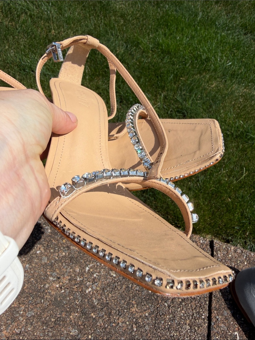 SCHUTZ Nude Rhinestone-Strap Stiletto Sandals - Picture 7 of 8